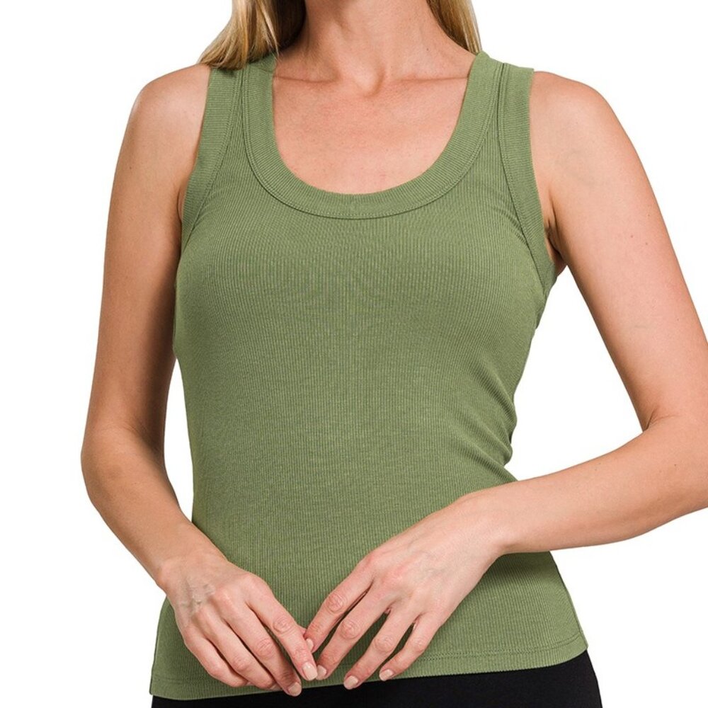 LIGHT OLIVE RIBBED TANK